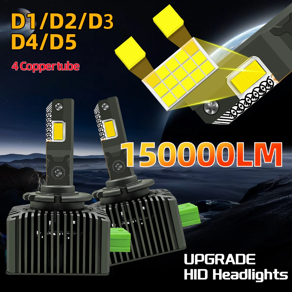 

D1S LED Car Headlights Bulbs D2S D3S D4S D5S Turbo HID Lights 150000LM Four Copper Tube 6000K Auto Lamp Plug&Play No Error