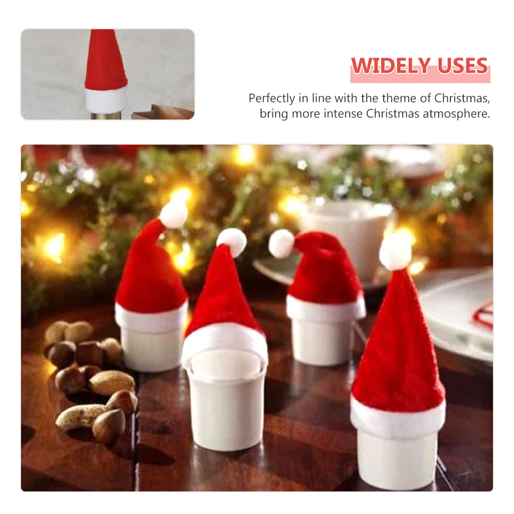 25개 미니 크리스마스 모자 은식기 홀더 와인 병 장식 휴일 파티 용품 축제 테이블 장식품 주방 바 도구