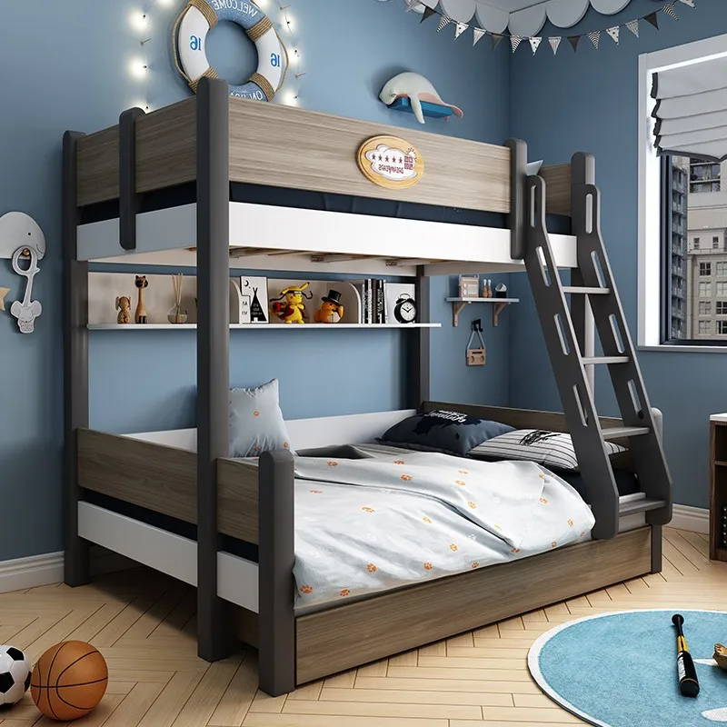 Modern children's bunk up and down solid wood double drawer storage sub mother  Nordic high-low multi-functional storage bed