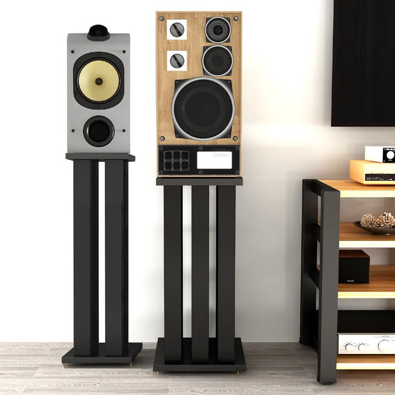 Speaker Stands Pair, Wood Metal Floor Stand for Bookshelf Speakers Home Audio System