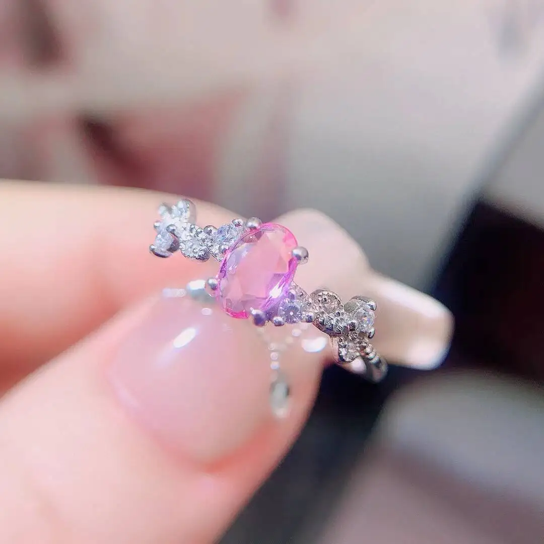 

KJJEAXCMY high-grade Natural Women's Pink Sapphire Ring S925 Silver Colorful and splendid Crystal pure fire flash explosion