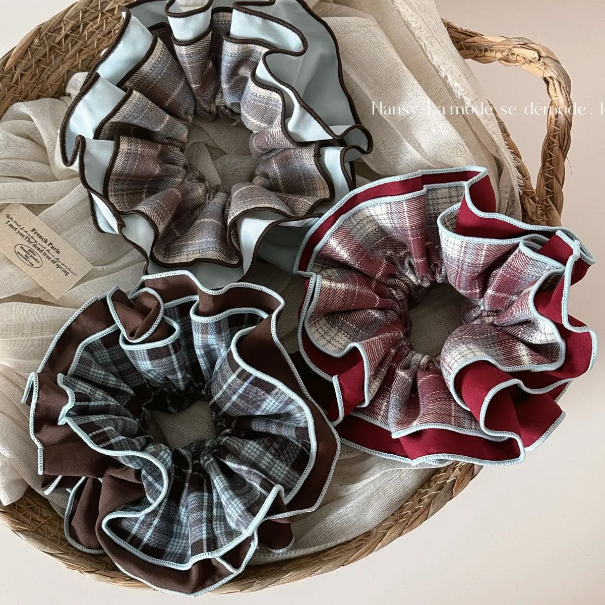 1 lazo para el cabello a cuadros de retales de doble capa de estilo coreano, lazo para el cabello elegante con cola de caballo a cuadros de estilo británico, accesorio para el cabello tipo moño