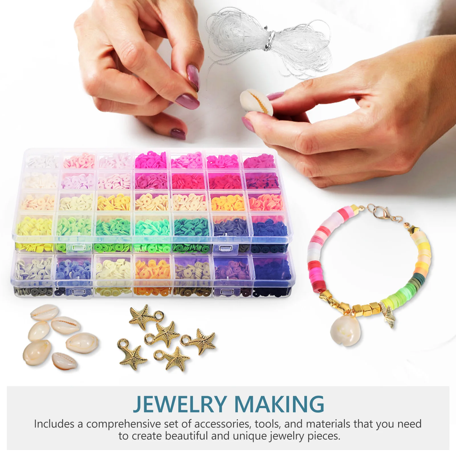 

1 set 1 Set Jewelry Making Kit Clay Bracelet Necklace Supplies Diy Craft Charms Beads For Beginners Vibrant Colors Beads Kit