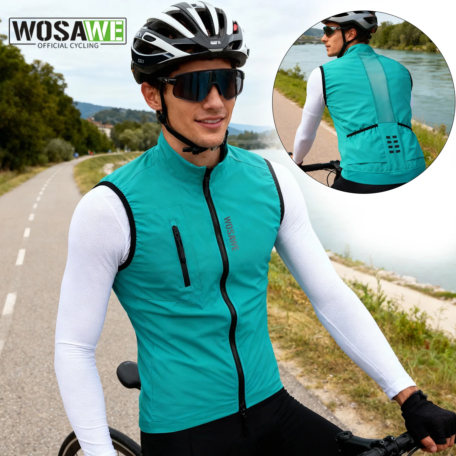 

WOSAWE Lightweight Cycling Vest Windproof Bicycle Jacket Slim Fit Breathable Road Bike Wind Gilet Cycling Clothes 2 Way Zipper