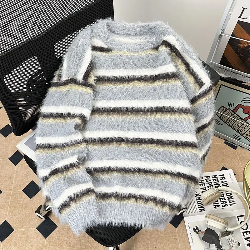 

Laid-ba Korean Sle Color Blo Men's Knitted Sweater Casual Loose Fit Overhead Autumn Winter New Faion Streetwear