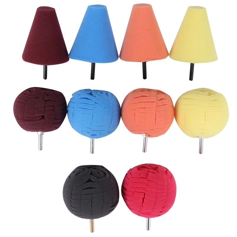 

10Pcs Cone Sponge Pads Set With Ball Hub Polishing Wheel Buffing Car Beauty Waxing Car Polishing Buffer Waxing Tool Kit