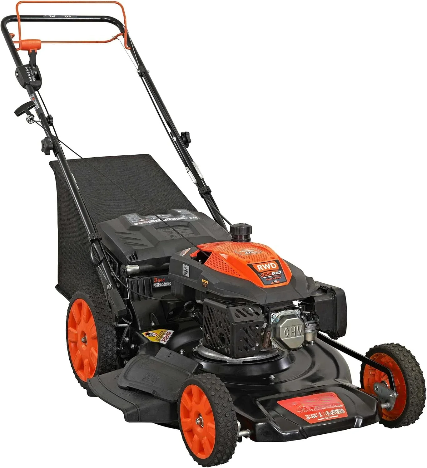 22 in. 201cc Select PACE 6 Speed CVT High Wheel RWD 3-in-1 Gas Walk Behind Self Propelled Lawn Mower, Black