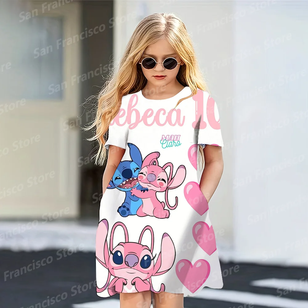 Summer Hot Sale Disney Blue Pink Stitch Girl Birthday Party Casual Dress KID/Adult Parent-Child Dress 3D Printed Love Cartoon