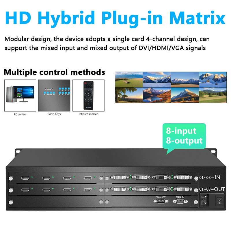 High-Definition Hybrid HDMI Interface Matrix Video Switcher 4/8/9/12/24/32 HDMI/VGA/DVI 16 in 16 Out Card