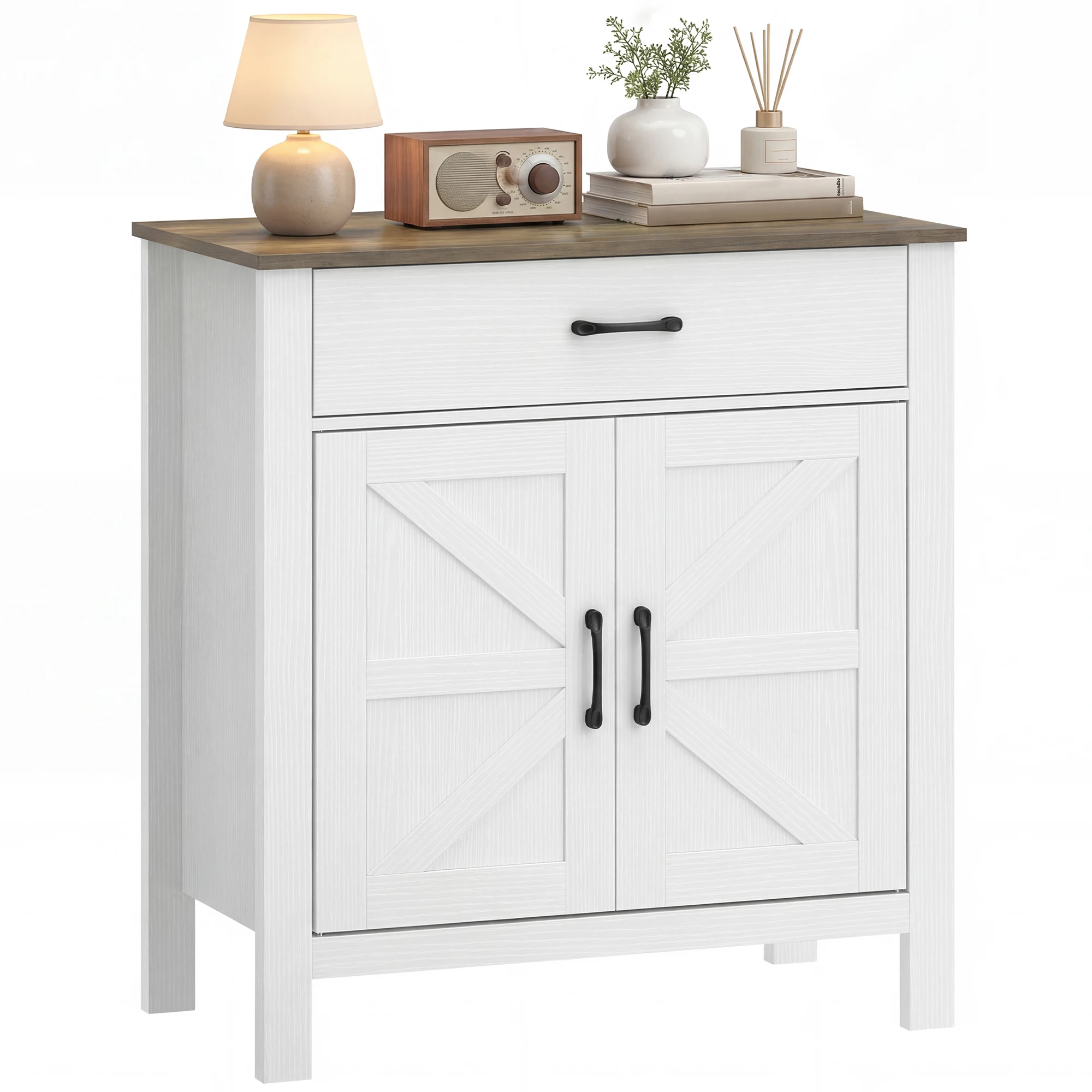 HOMCOM Mueble buffet para salón, mueble de almacenaje con 2 puertas correderas, cajón y estante ajustable, 77x39,3x cm, blanco y marrón