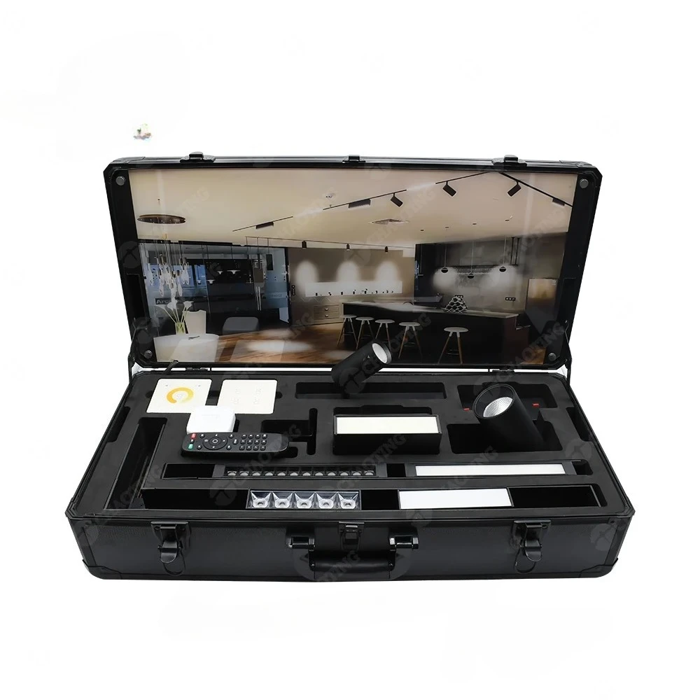 Portable 220V Magnet LED Track Light Display Box Custom Magnetic Track Rail Light System Showcase for Easy Carry Sample Display
