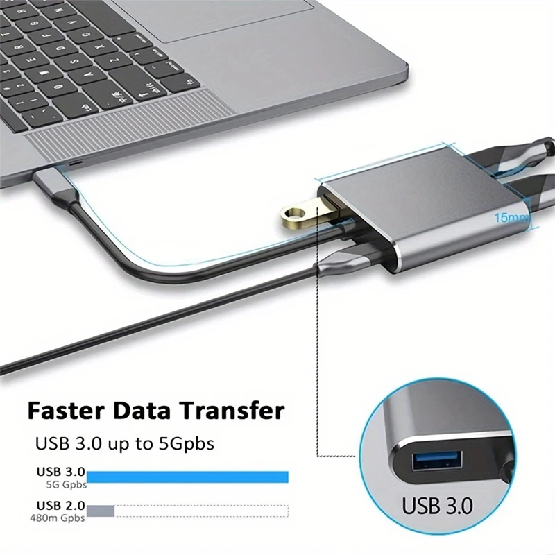 4-in-1 Type C Adapter Hub To HDTV VGA USB 3.0 Digital AV Multiport Adapter With TYPE-C PD Charging Port Compatible