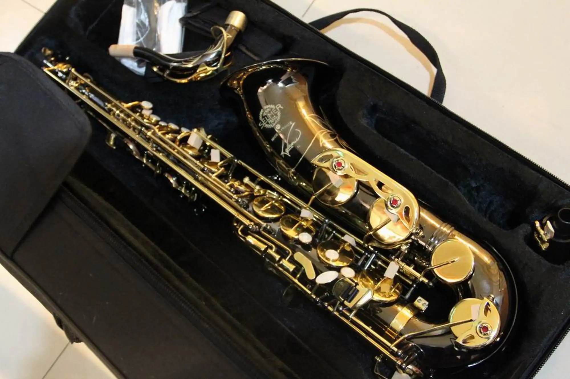 New Black Nickel/Gold Keys Tenor Sax w/Case 111219