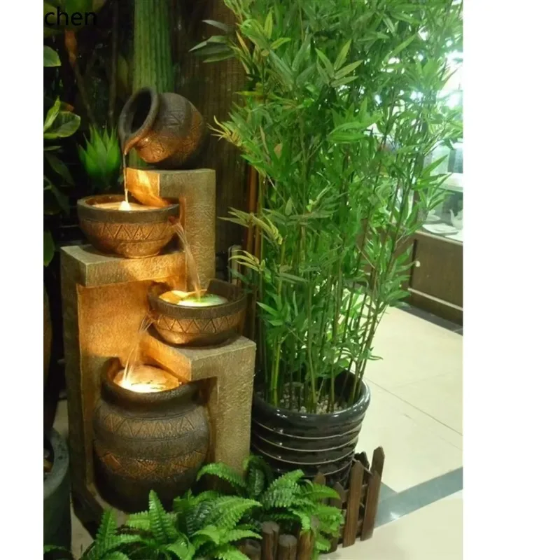 q-4   Indoor Fountain Water Feature Garden Landscape Fake Mountain Feng Shui Wheel Living Room Ornament