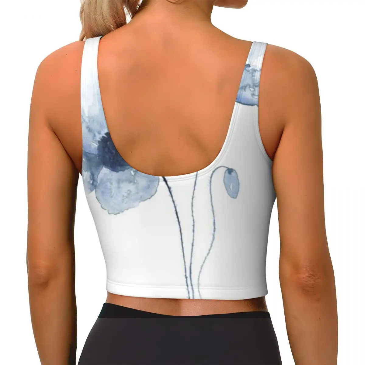 Layer Inner Tank Blue Watercolor Poppies Water Sports Activity Stretchy Fitness Top