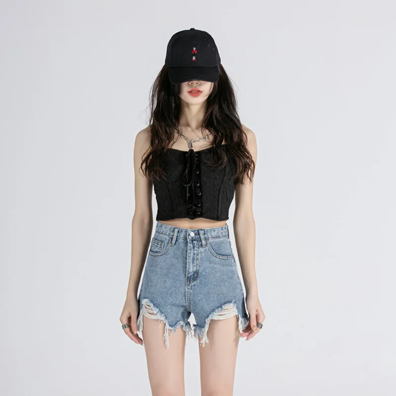 Denim Shorts Women Washed High Waist A-line Ripped Summer Korean Fashion Hotsweet Casual Students Ulzzang All-match Trendy Chic