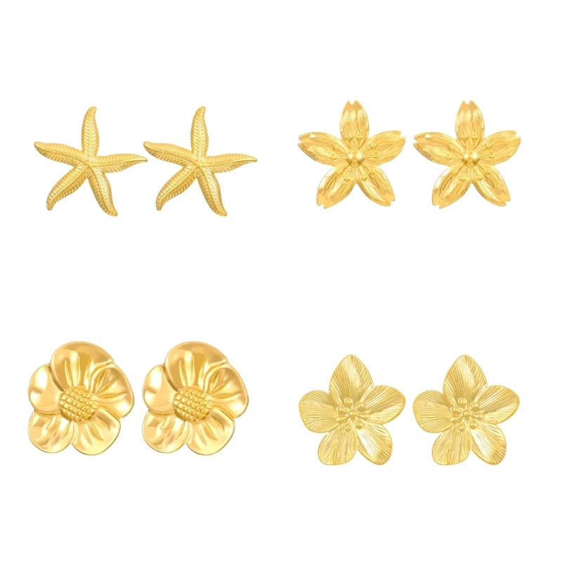 

MXME Eye Catching Gold Flower Ear Drops Individualized Ear Studs Ear Jewelry Ornament