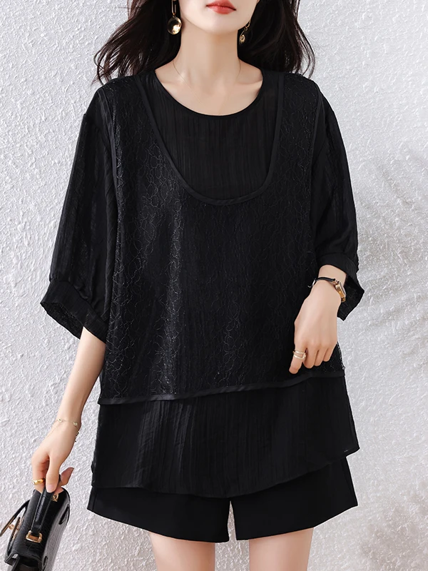 

Summer 2025 round Ne Loose Fit Breathable Skin-Friendly Large Size irt Women's Faionable Top Casual Comfortable Blouse