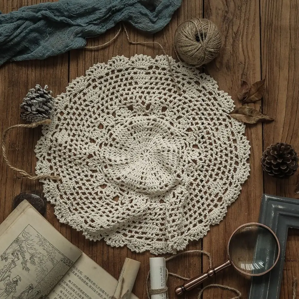 

New Vintage Crocheted Doilies Shabby Chic Handmade Crochet Placemet Round Oval Tablecloth
