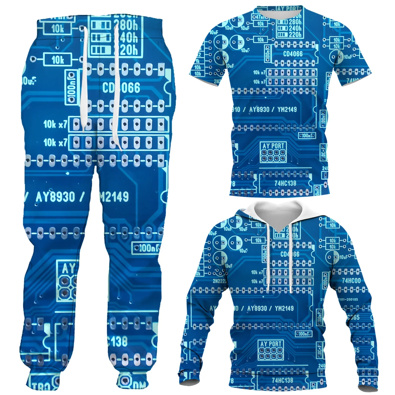 

HX Circuit Board Clothing Sets Electronic Technology Chip 3D Printed Vest T-shirts Shorts Hoodies Pants Tracksuit Dropshipping