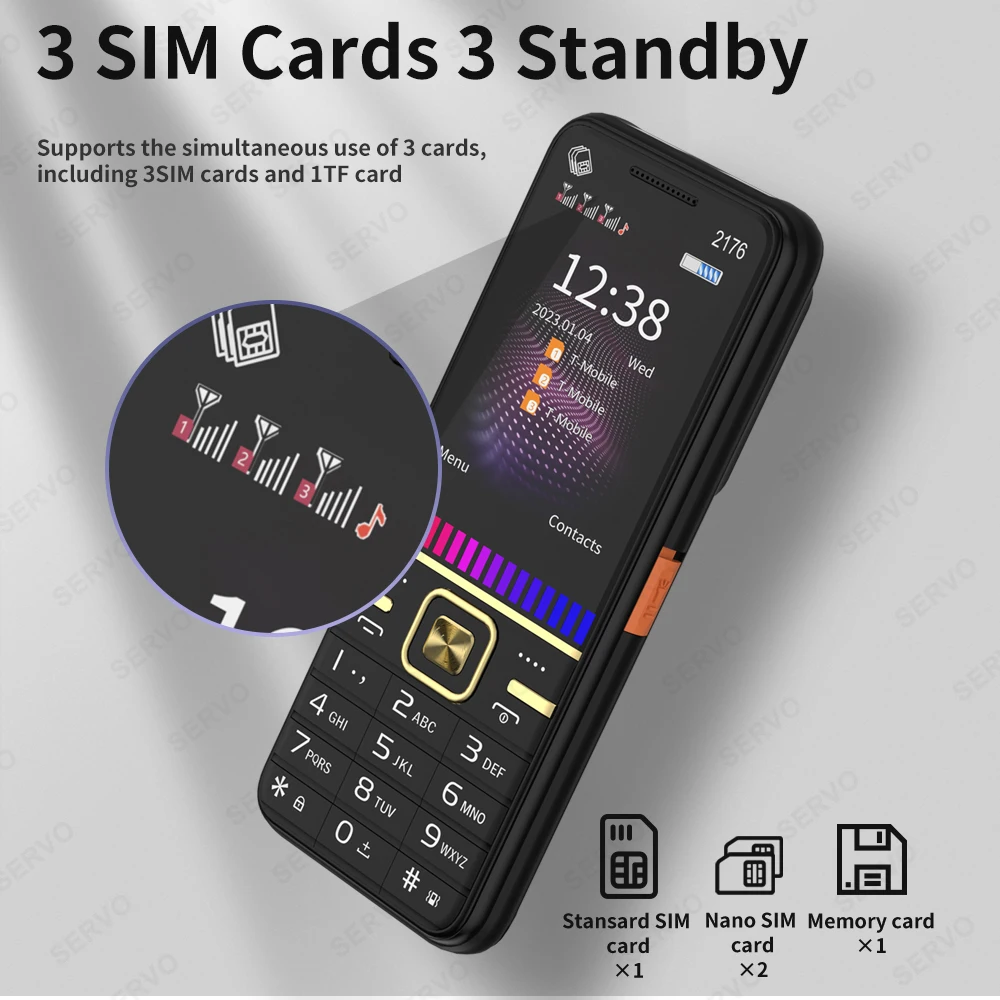 SERVO 2176 Large Button Mobile Phone 3 SIM Dual Flashlight Portable Bluetooth Speaker Music Player Speed Dial Function Cellphone