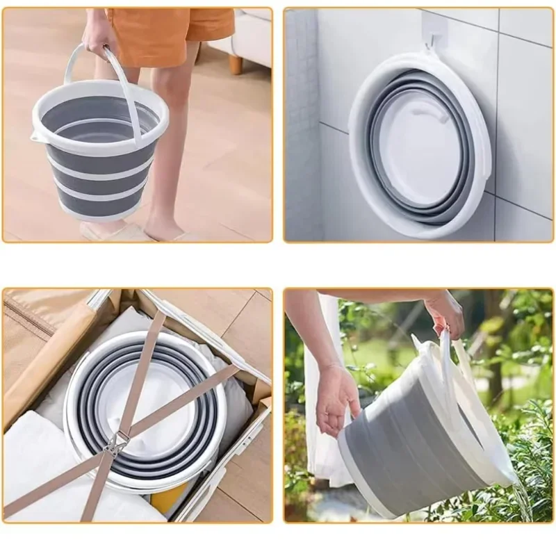 5L/10L Foldable Bucket with Strong Folding Gallon Silicone Bucket Flexible Sturdy Handle for Hiking Backpacking Camping Outdoor
