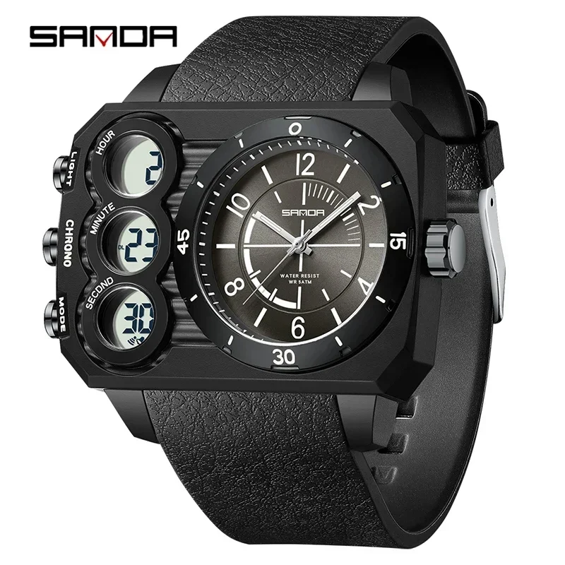 

SANDA SD6237 Мужские электронные часы с двойным дисплеем Спортивные многофункциональные водонепроницаемые ночники Светодиодные электронные часы