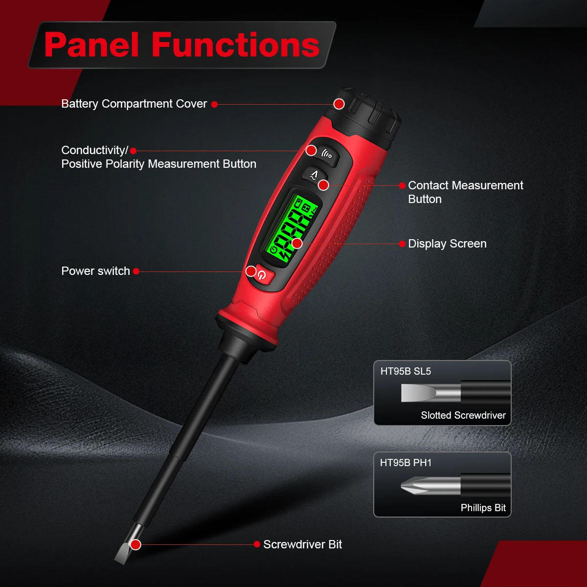 HT95B Digitaler AC-Spannungsprüfer Schraubendreher 3V-500V Berührungsloser Spannungsdetektor Leiter-/Neutralleiter-Test LCD-Anzeige Elektrischer Prüfstift – Detail 6