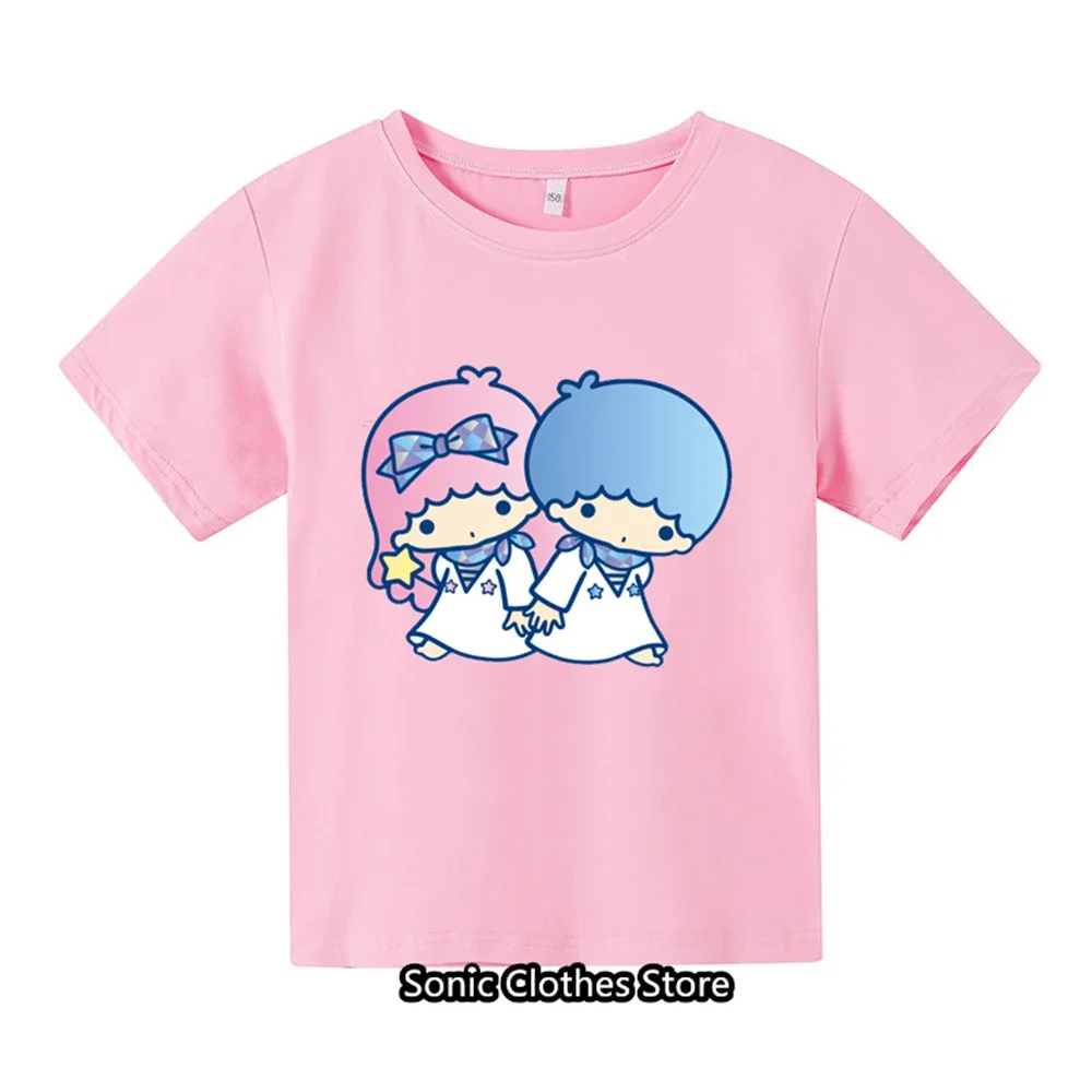 Little Twin Stars Tshirt Summer Hello Kitty Kids Cartoon Girls Casual Short-sleeved T-shirt Baby Boy Clothing Men Women Clothes