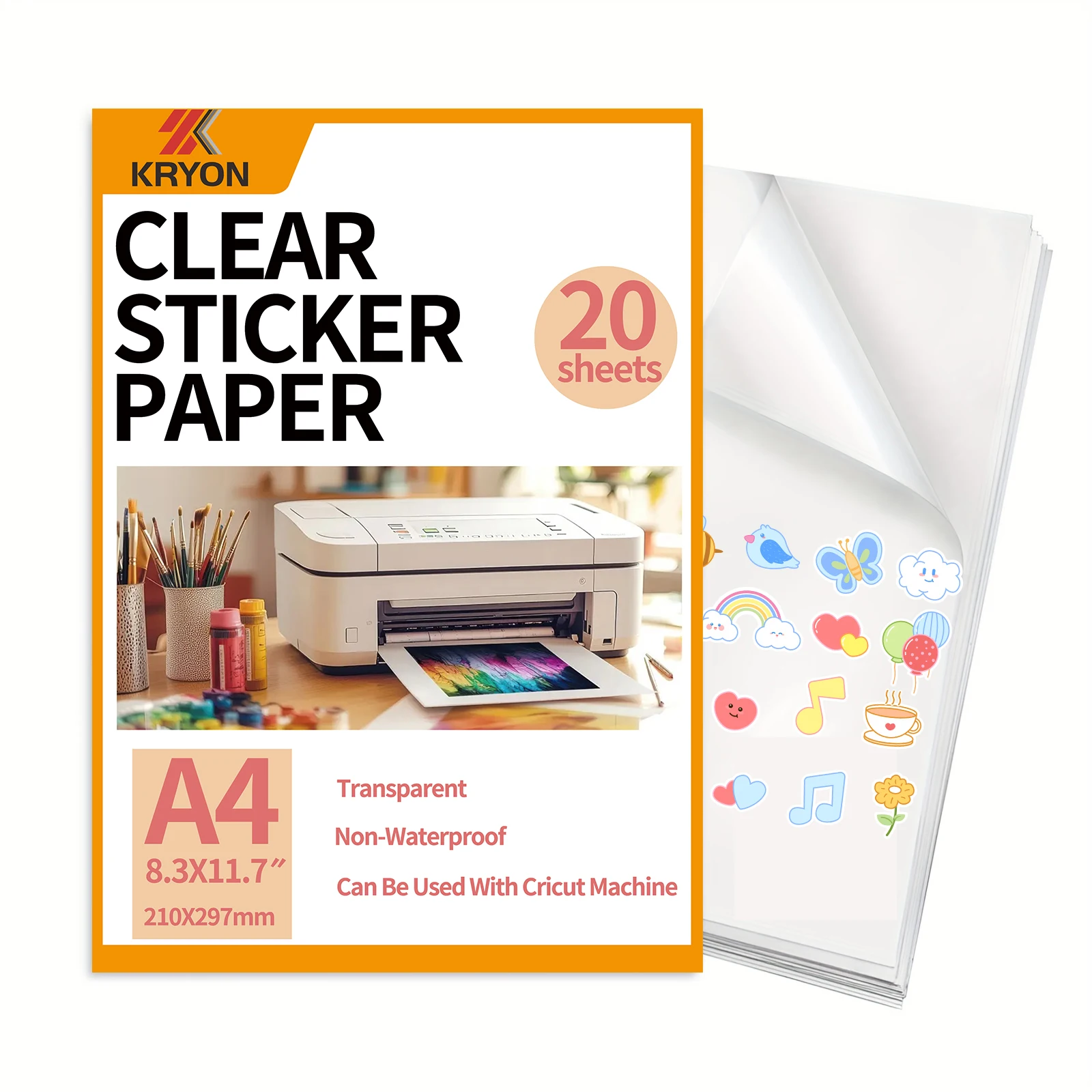 A4 20PCS 문자 크기 8.3 "x 11.7" 잉크젯 프린터 용 인쇄용 비닐 스티커 용지 100% 투명 투명 비 방수