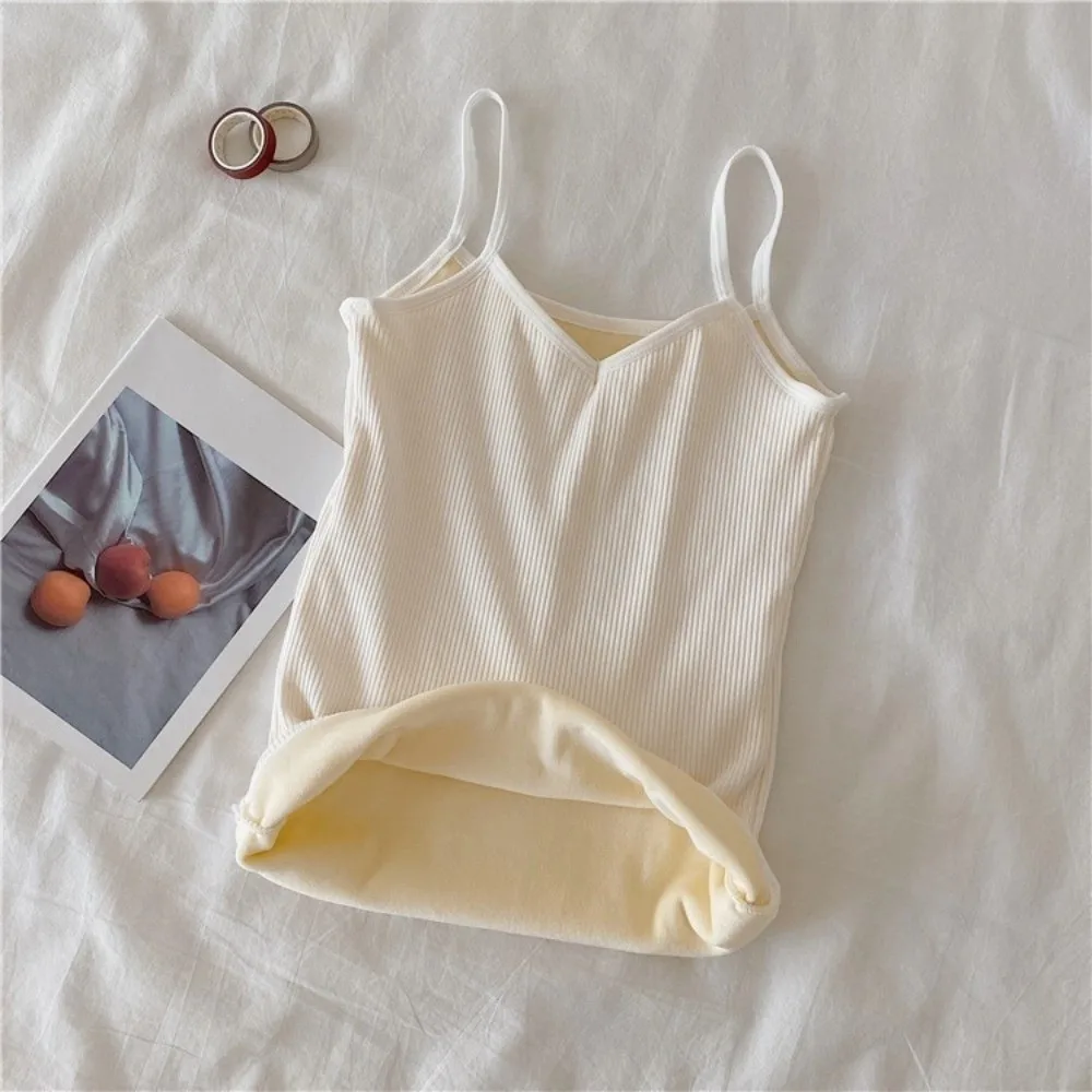 V Neck Women Thermal Camisole Thermal Sleeveless Warm Suspender Vest Thickened Slim Fit Plush Vest Underwear Autumn Winter