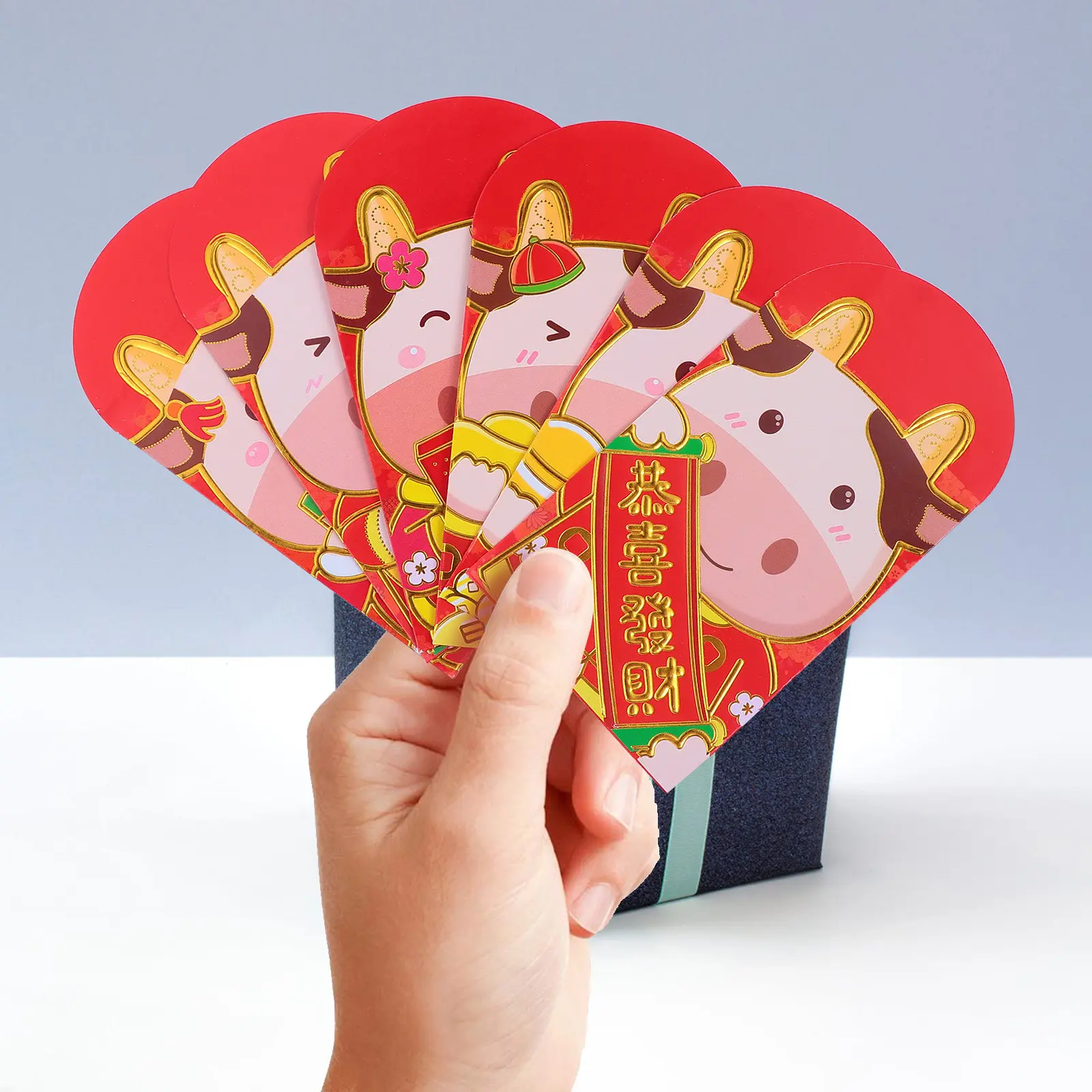 

54Pcs Cartoon Red Envelopes Ox Year Paper Red Packets Festive Chinese New Year Money Bags Gift Bags Packets Envelopes