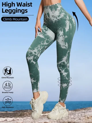 Leggings for Women Tie Dye High Waisted Yoga Pants Seamless Scrunch Butt Lifting Fitness Tights Workout Running Athletic Pants