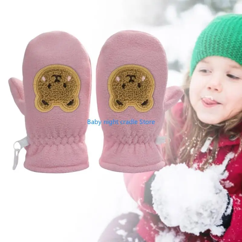 J2FF Cartoon Bear Gloves Thickened Windproof Thermal Gloves for Boy Girl Students Winter Mittens Outdoor Warm Snow Gloves