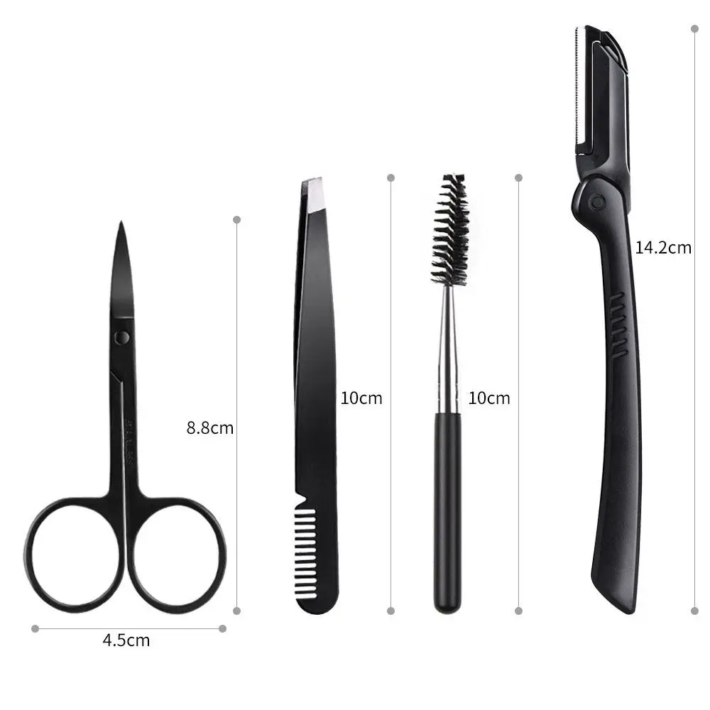 4 Pz/set Professionale Con Spazzola Pettine di Rimozione Dei Capelli Shaper Sopracciglio Trimmer Kit Sopracciglio Pinzette Strumento di Trucco Rasoio