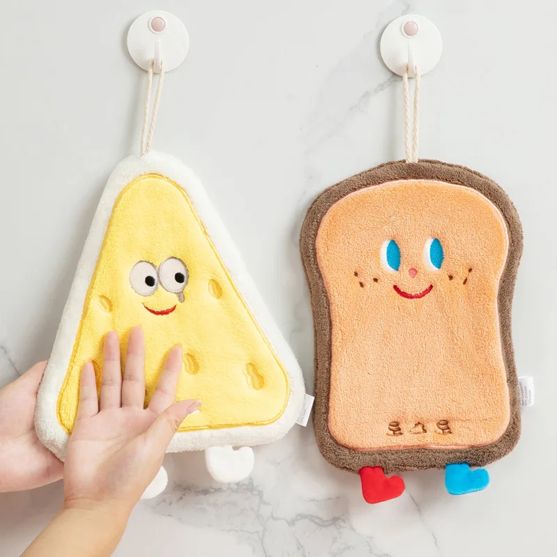 Korean Version Cute Cartoon Hanging Style Kitchen Hand Wipe Quick Drying Three-layer Thickened Coral Velvet Towel Handkerchief