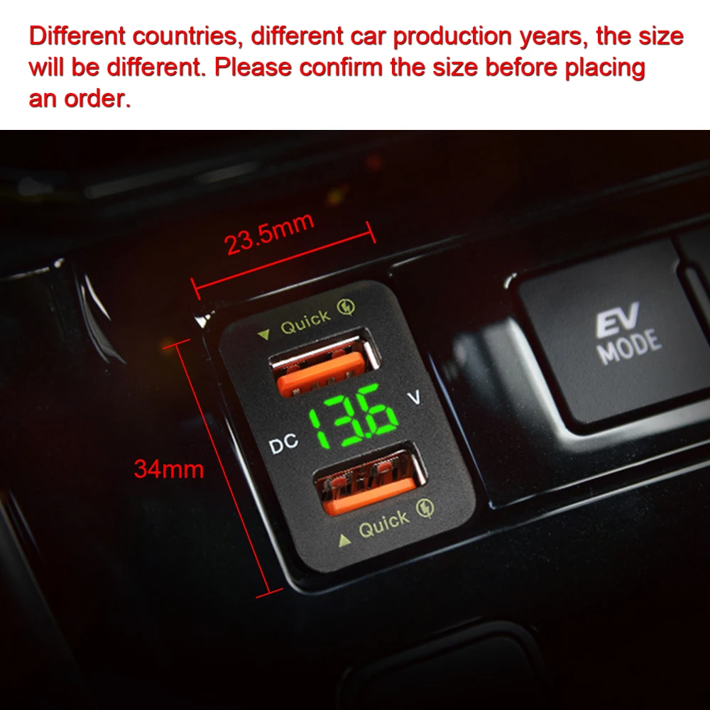 トヨタ用電源アダプター,12-24V電圧計,QCカープラグ充電器,デュアルUSB, LED,カーアクセサリー,携帯電話用急速充電