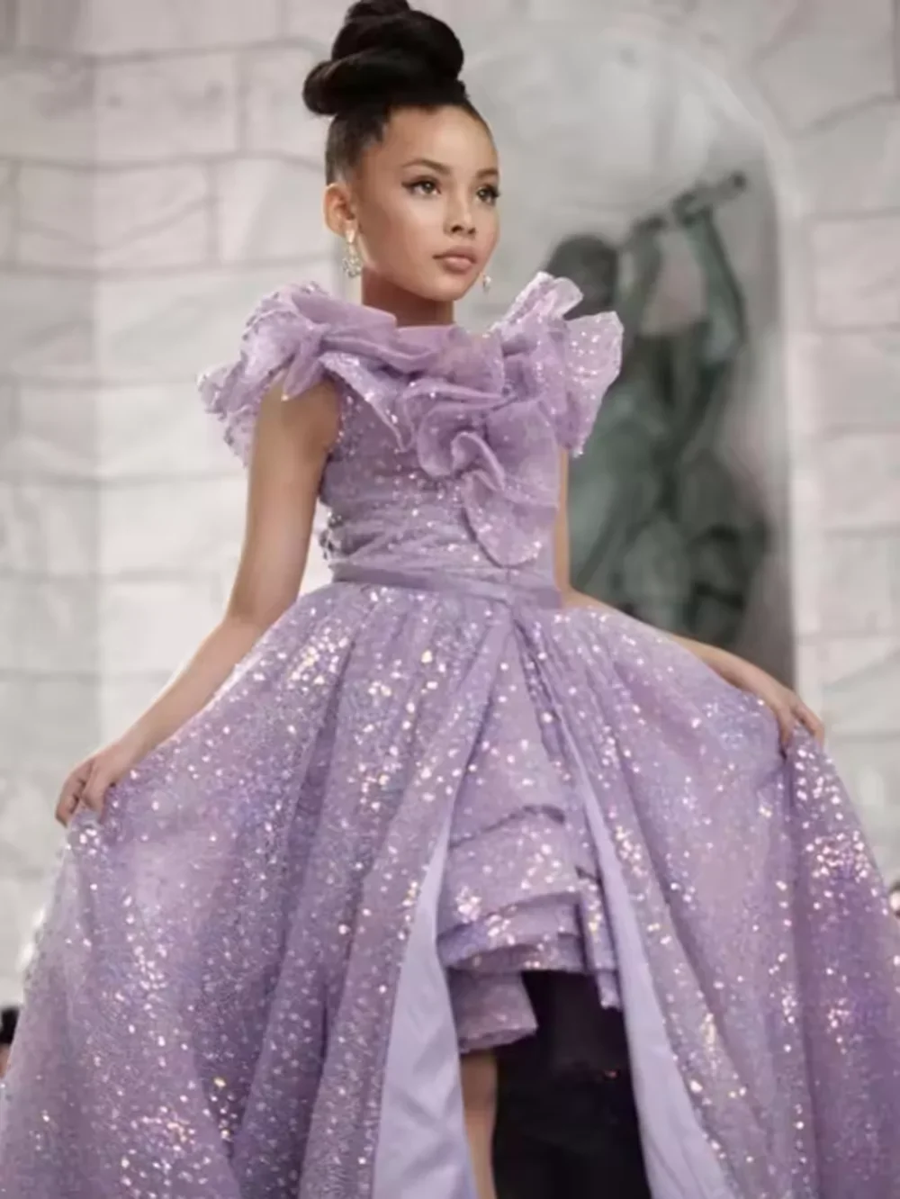 

Платья для девочек JDY Lavender High Low с рюшами и пайетками, для дня рождения, свадьбы, выпускного вечера и фотосессий