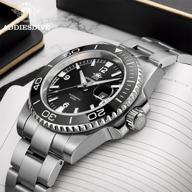 ADDIESDIVE Luxury Steel Analog Watches Sapphire Crystal 20Bar Diving Mechanical Watch Super Luminous Personalized Watches AD2505