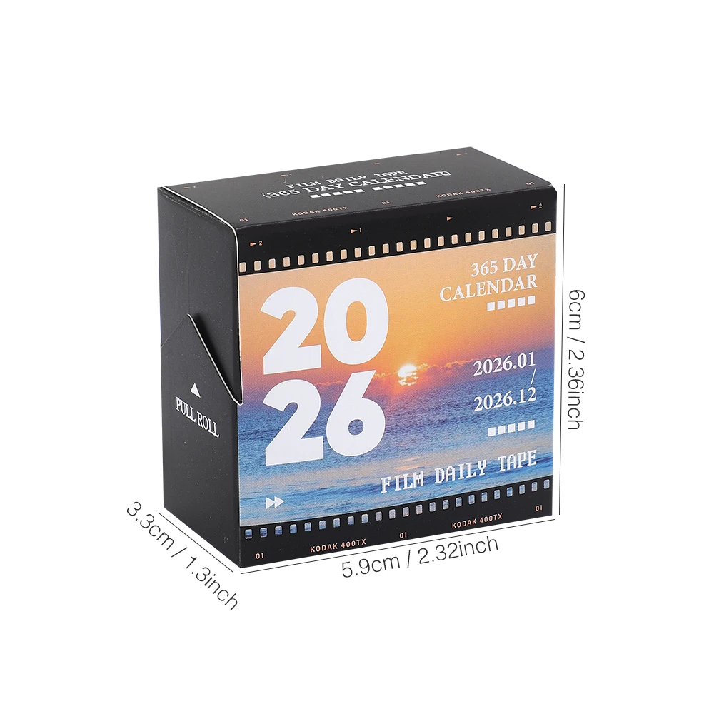 1 Roll 2026 Washi Tape Calendar Vintage Film 365-Day Pull-Out Box DIY Daily Planner Tape For Scrapbooking Journaling Office Home