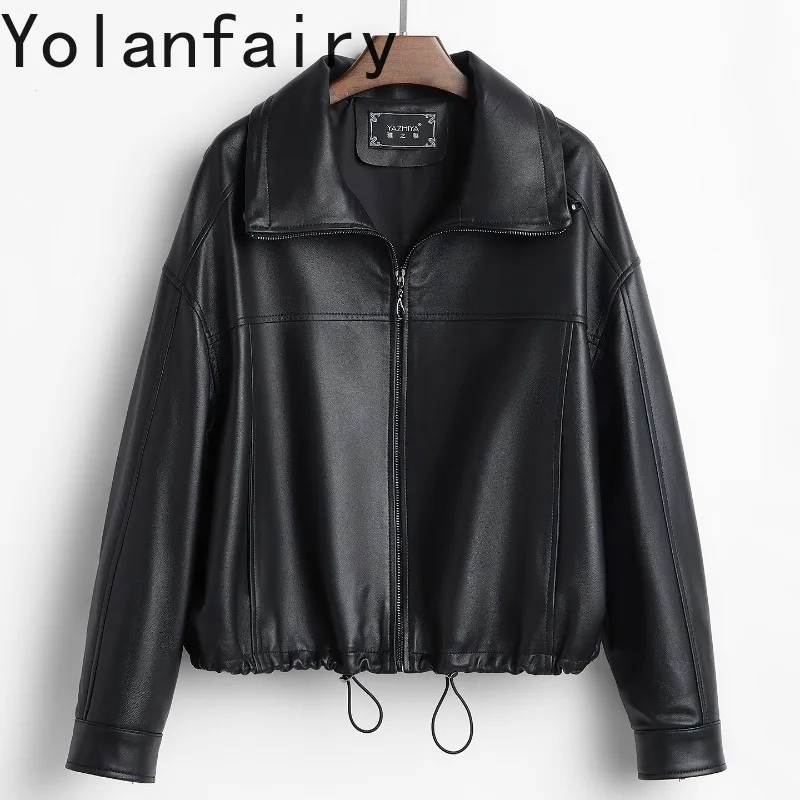 

YOLANFAIRY Women 2026 Spring Autumn Genuine Sheepskin Leather Jacket Hot Popular Short Real Leather Coat High-end Outerwear