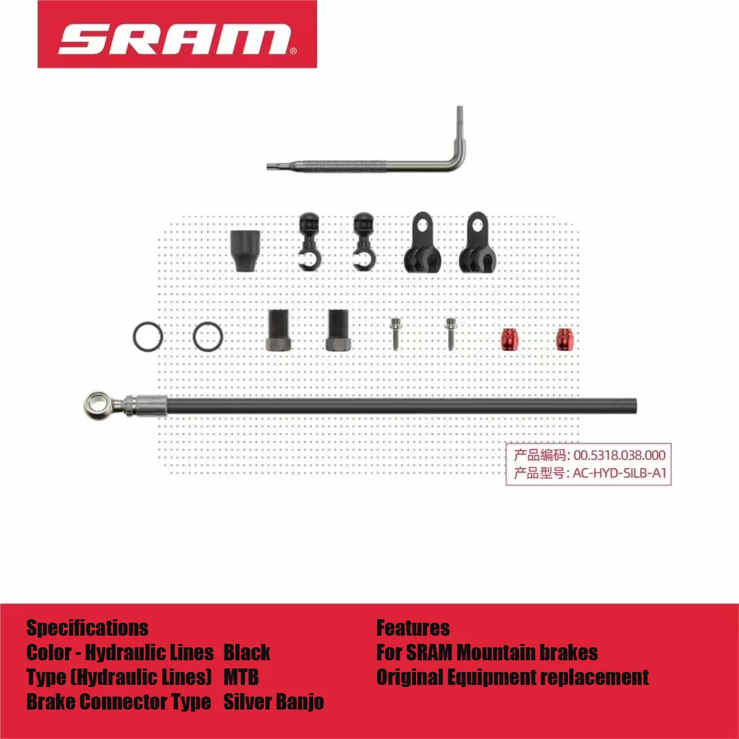 SRAM Disc Brake Hydraulic Hose Kit – Silver Banjo For SRAM Mountain brakes Original Equipment replacement