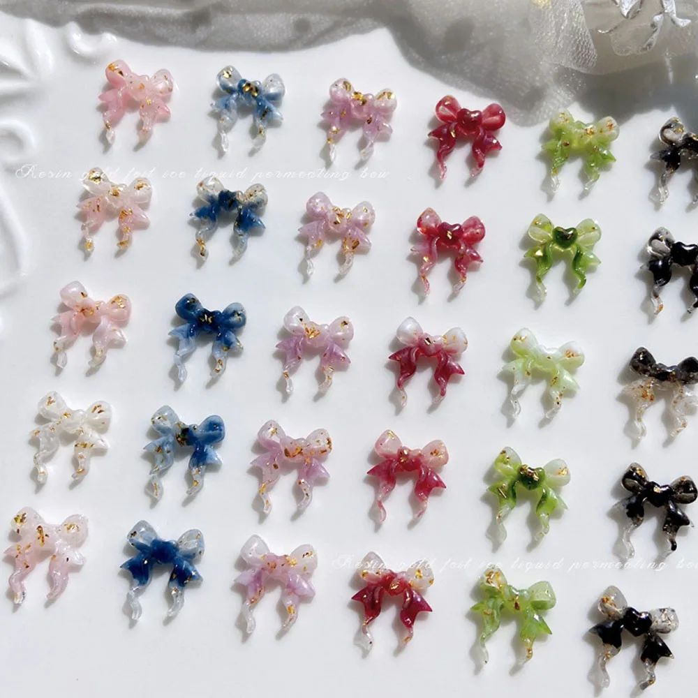 30pcs 3D Resin Bows On Nails INS Sweet Ribbon Bow Nails Charm Mixed Color Decoration For Nails Exquisite Manicure Ornaments