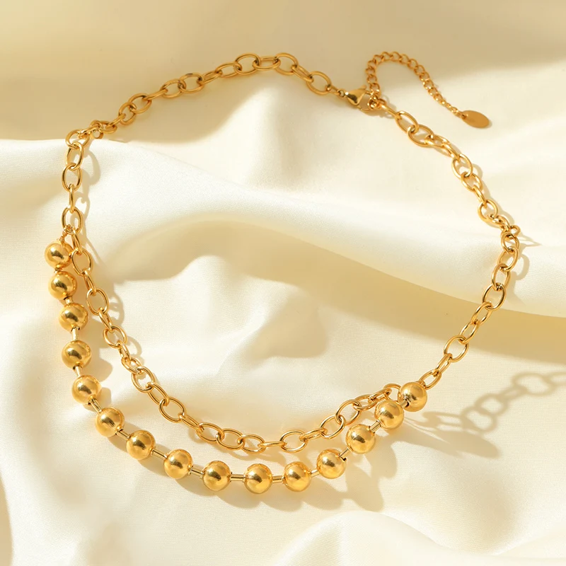 EILIECK 316L Stainless Steel Beads Chain Necklace New Metal Texture 18 K Plated Fashion Necklace Waterproof Jewelry Bijoux Girls