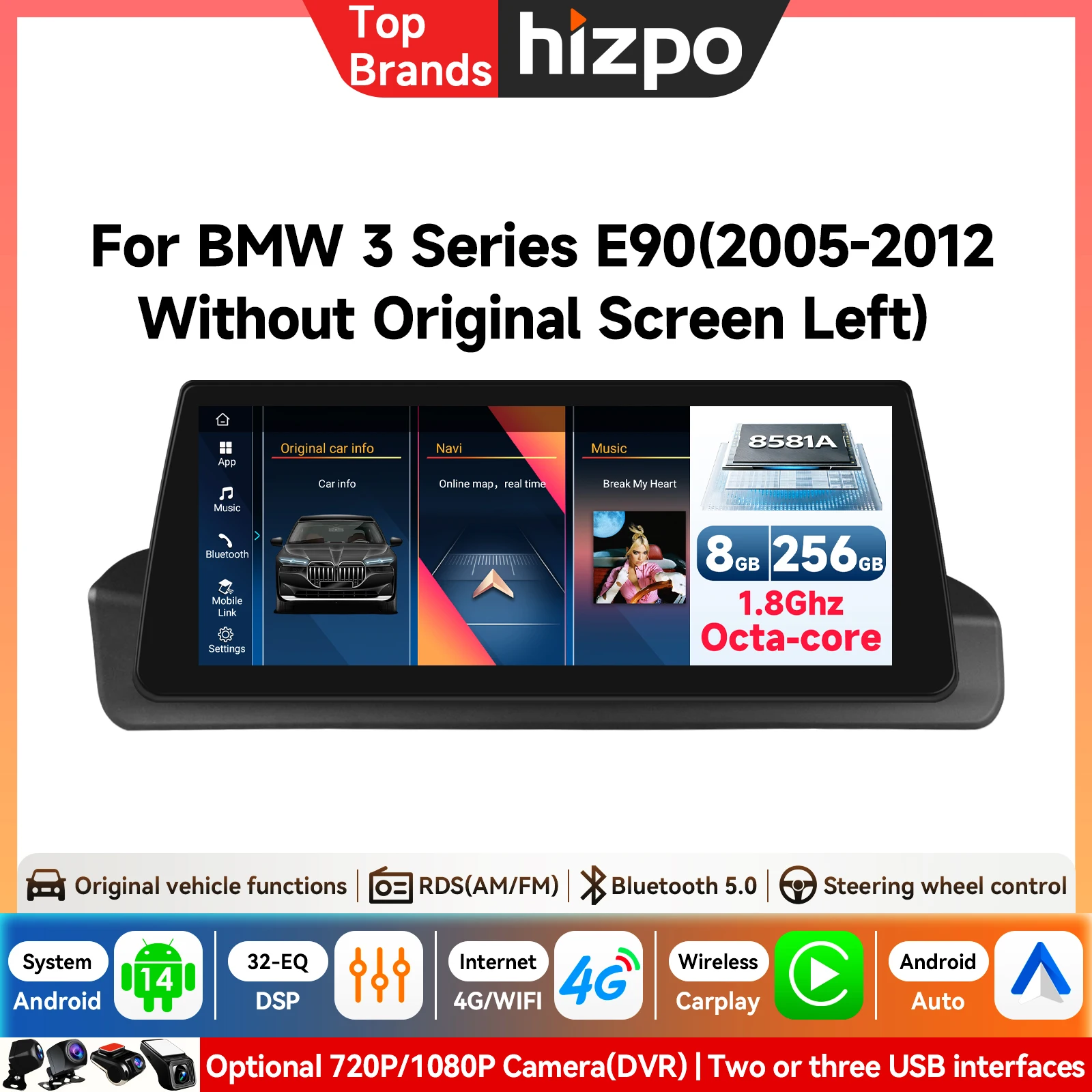 Sistema AI Carplay 4G-LTE, Autoradio Android per BMW Serie 3 E90 2005-2012 Guida a Sinistra, Lettore Multimediale Video, GPS DSP