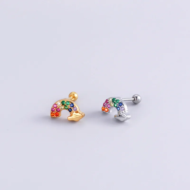 New Design 1PC Zircon Pearl Cartilage Earrings 20G Stainless Steel Flower Eye Rainbow Earring Stud Helix Tragus Piercing Jewelry