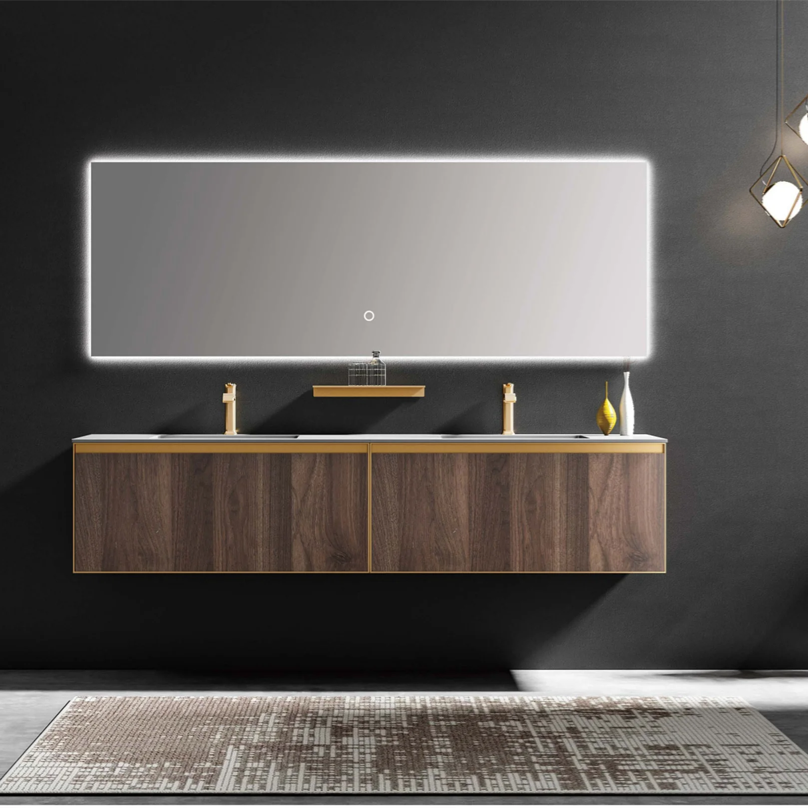 

Modern Complete Bathroom Cabinet with Sinks LED Mirror Waterproof Bathroom Vanity
