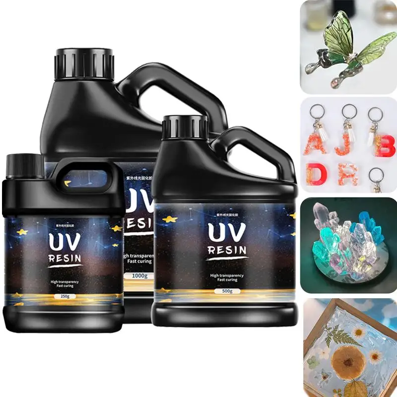 Klej z żywicy UV niski zapach szybkoschnący przezroczysty ultraviolet płyn utwardzany promieniami UV DIY tworzenie biżuterii wysoka twardość 250/500/1000g — zdjęcie 3