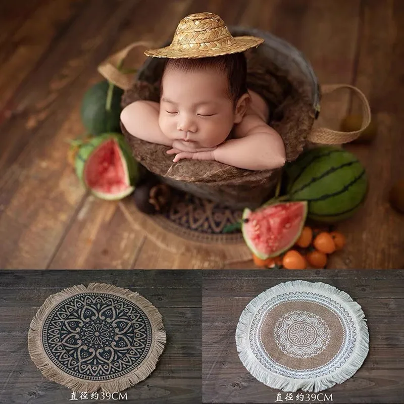 Newborn photography props Bohemia hemp tassel round cushion blanket small carpet studio props background