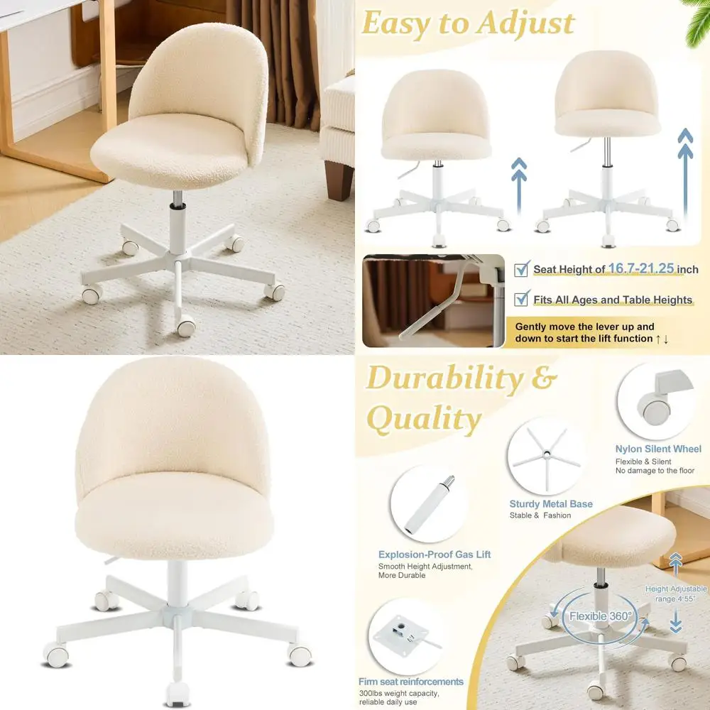 

Ergonomic Armless Desk Chair with Wheels, Comfortable Small Office Seat, Lumbosacral Support, Swivel Task Chair for Home, Bedroo